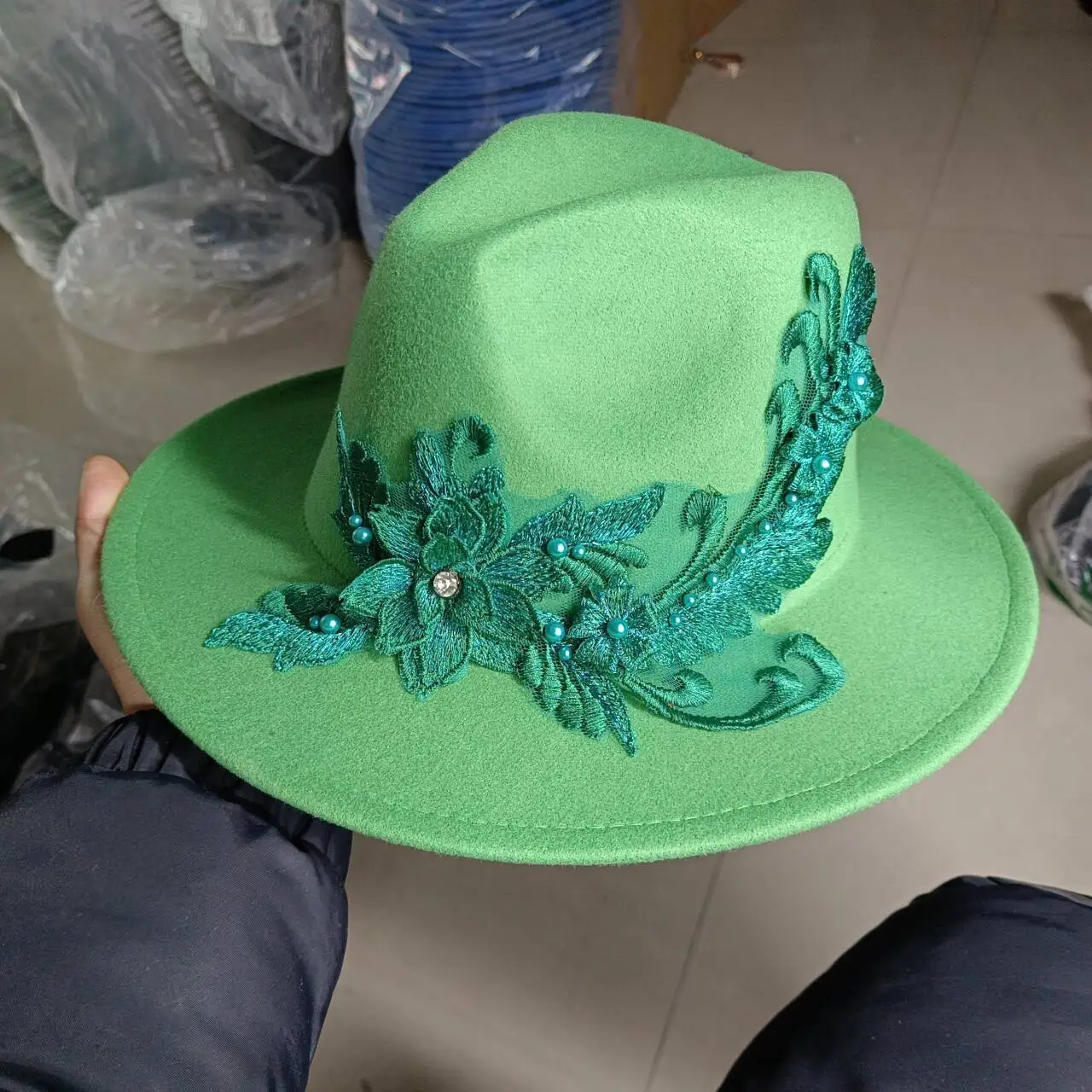 Haftowany DIY kapelusz Fedora 3D kapelusz ślubny męski i damski jazzowy kapelusz nowy zamszowy kapelusz nowy produkt Sombrero kapelusz sprzedaż