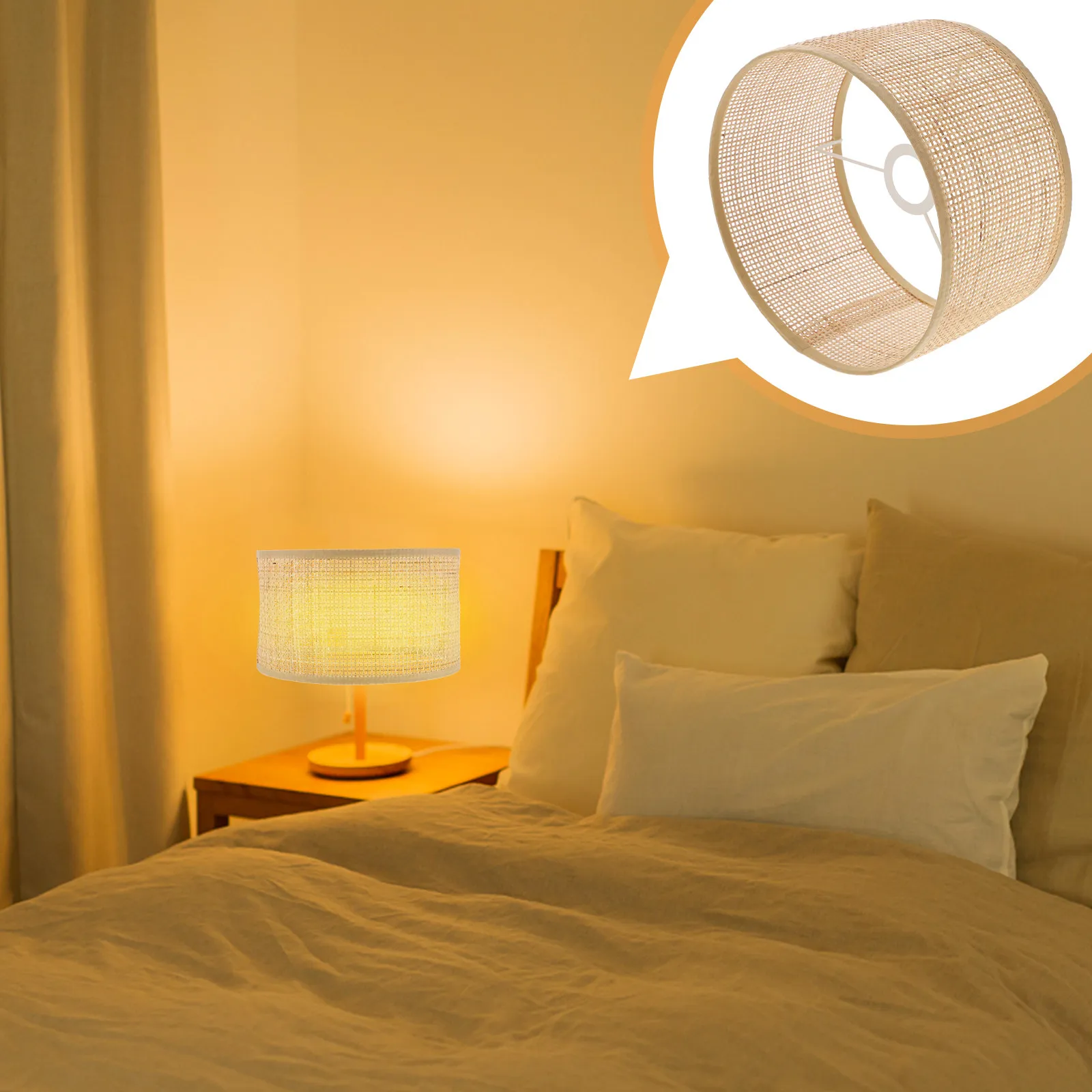 Rustic Style Rattan Lampshade Square Pattern Woven Hanging Lamp Cover Decorative Ceiling Light Shade Indoor Hanging Lamp