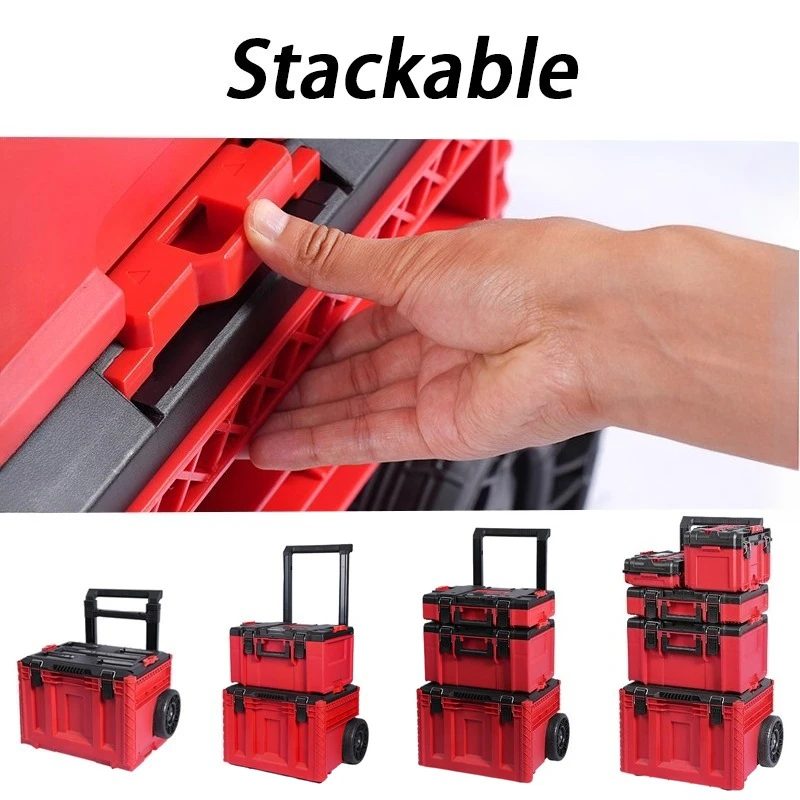 5Pcs Toolbox Set Stackable Complete Kit Toolbox with Wheeled Portable Waterproof Lockable Toolboxes Large Tool Storage Box