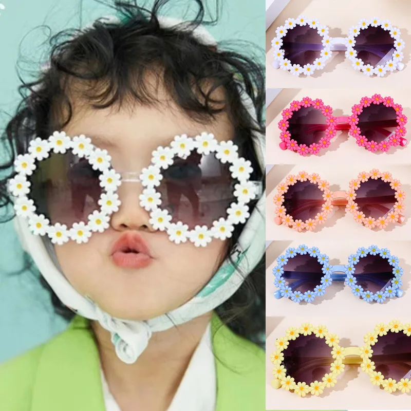 Summer Children Cute Acrylic Flower Outdoor Sun Protection Sunglasses Baby Girls Classic Sunglasses Kids Boy UV400 Sunglasses