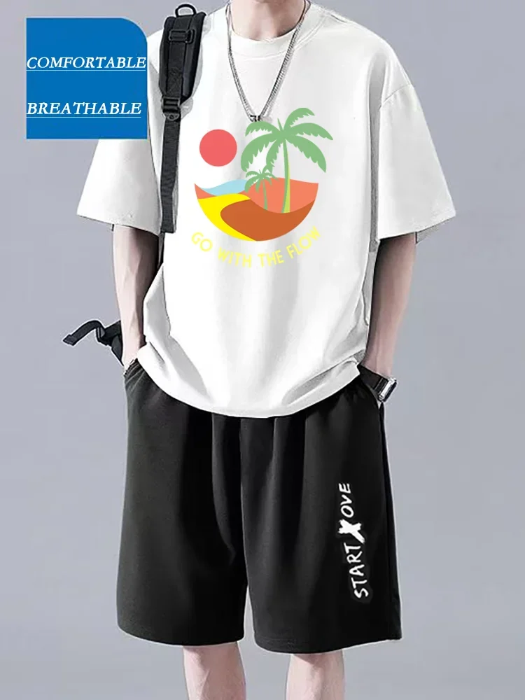 

2025 Men's Trendy Summer Set, Short-sleeved T-shirt, Sports Shorts, High-quality, Comfortable, Loose Fit, Casual Daily Wear