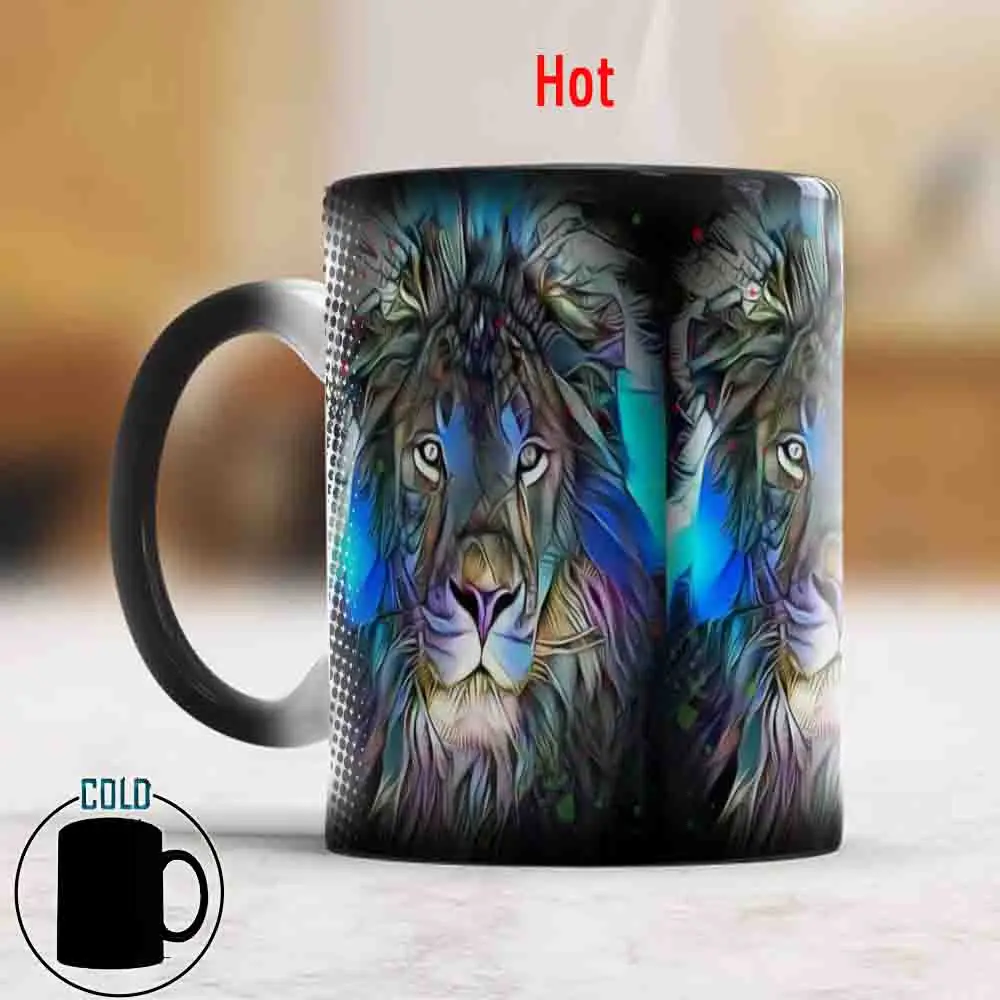 Magic Painted Lion Mug 11oz Ceramic Color Changed Travel Mugs and Tea Cups Art school Students and Teacher Gift Mug