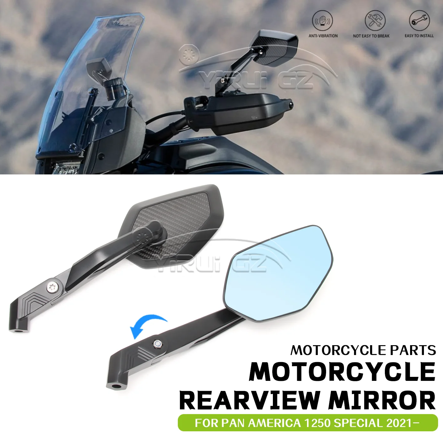 ل هارلي ديفيدسون بان أمريكا 1250 خاص 2021-مرآة الرؤية الخلفية الجانبية الضوء الأزرق المضادة للوهج مرآة دراجة نارية مرآة الرؤية الخلفية