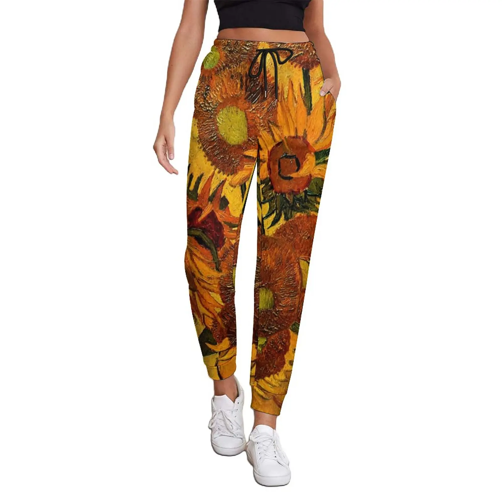 Van Gogh Pants Womens Vase With Sunflowers Casual Joggers Autumn Custom Aesthetic Oversize Trousers Birthday Gift