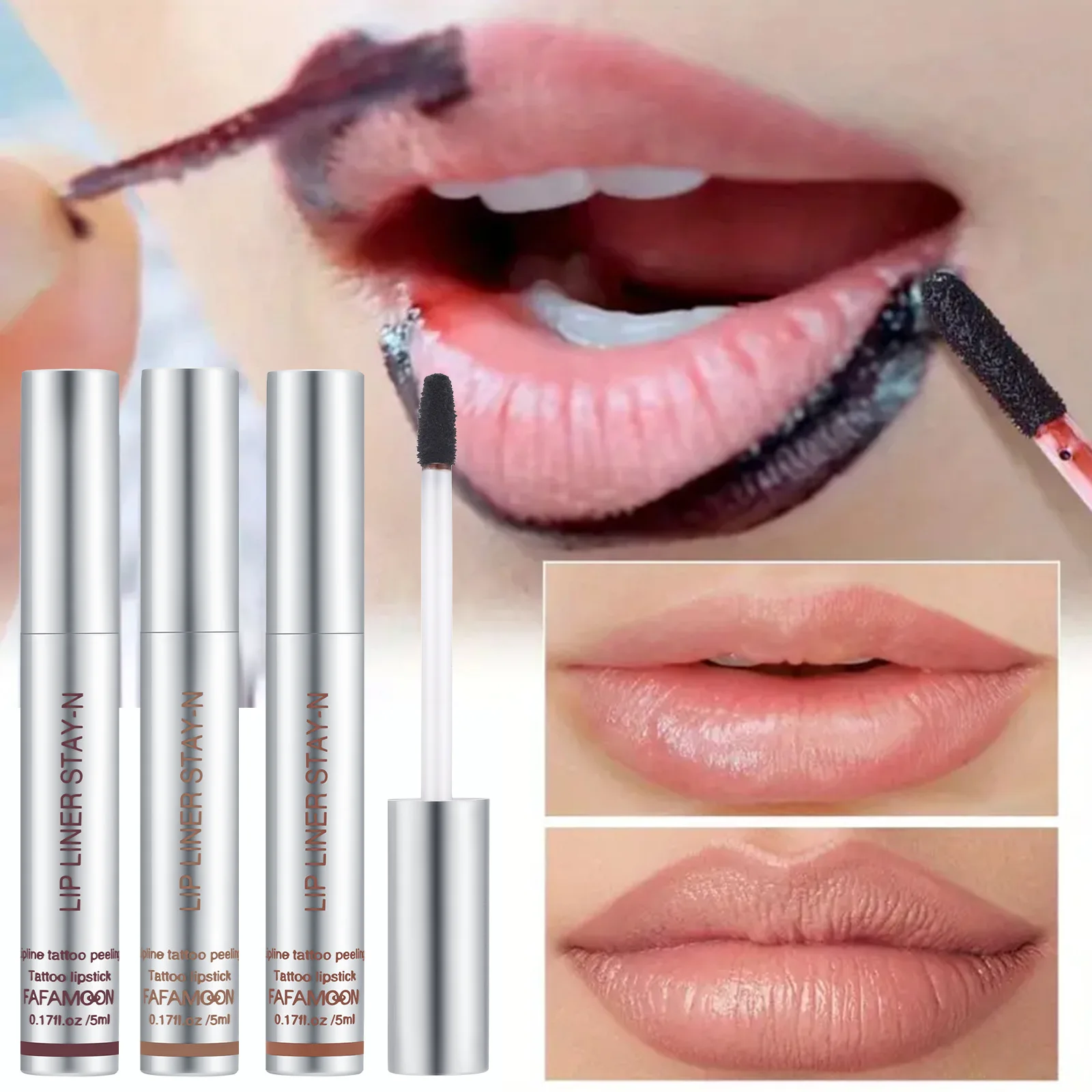 Delineador de labios resistente al agua de 6 colores, brillo de labios de tatuaje, brillo de labios mate no pegajoso de larga duración, cuidado de manchas de labios desgarro de contorno negro