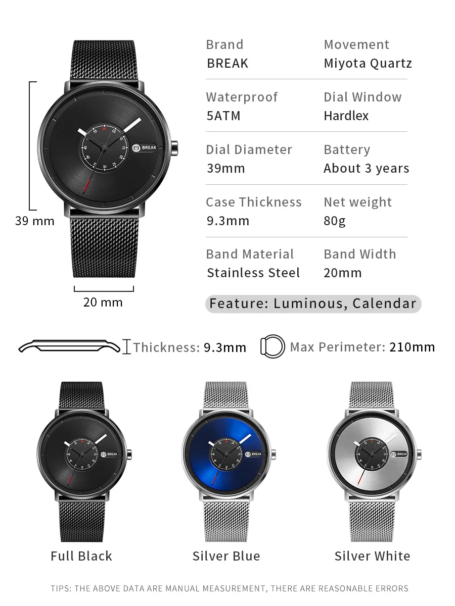 BREAK Watches Unique Music Creative Fashion Casual Stainless Steel Waterproof Quartz Watch Men Women Unisex Relogio Masculino