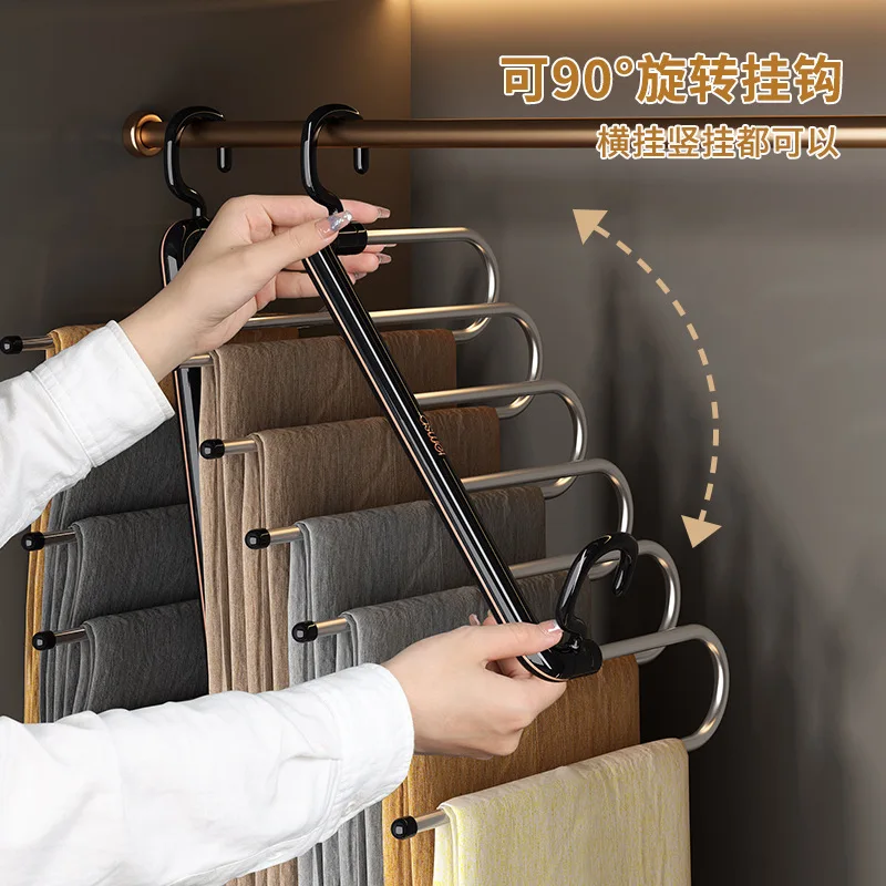 Pants Hangers Space Saving for Closet 6 Layers Multifunctional Uses Rack Organizer Trousers Scarves Slack Closet Organizer Rack