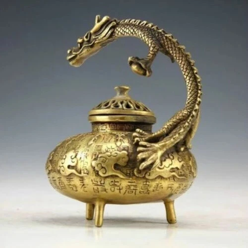 

Collection Vintage Chinese Brass censer handwork carved Dragon incense burner