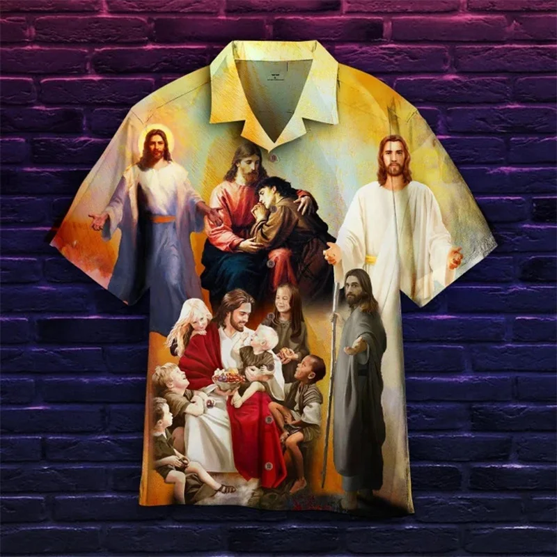 New Summer 3D Printed Christian Jesus Shirts Children Fashion Streetwear Shirts Blouses Men Hawaiian Shirts Cool Harajuku Tops