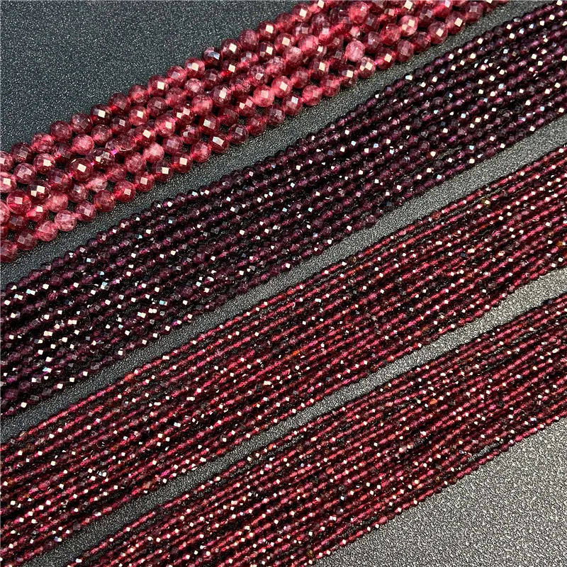 15 Inches Natural Faceted Garnet Stone Bead 2/3/6MM Fine Red Stones Loose Beads DIY Accessories For Jewelry Making Supply