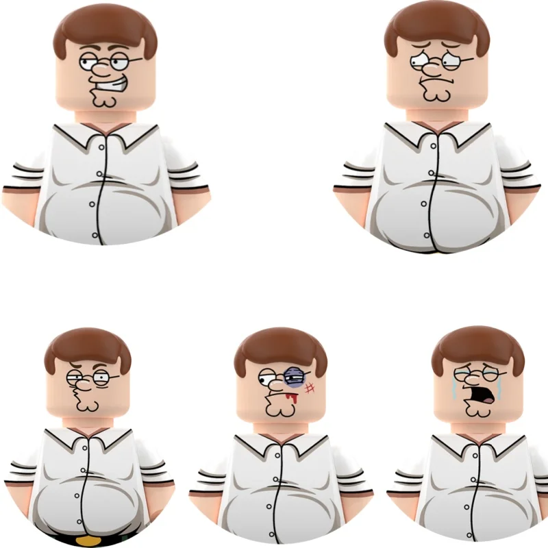 

5pcs Anime Family Guys Peter action Figures Set with 5 Different Expressions, Detailed Facial Features Classic Outfits