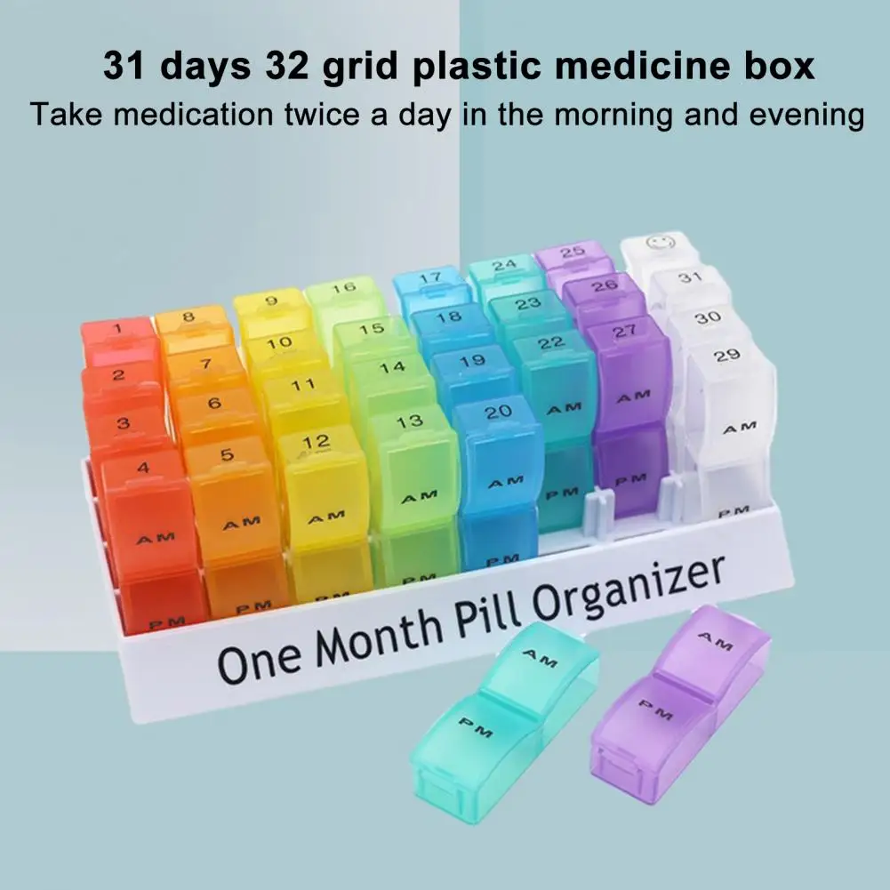 Pill Box Organizer for Travel Pill Container Capacity 31-day Monthly Pill Organizer with 32 Portable for Travel for Home