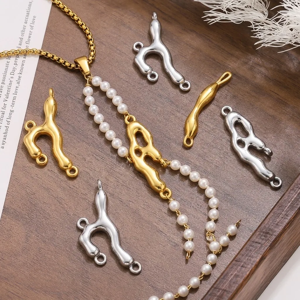 2/4/6 Stück 18K vergoldete unregelmäßige Charms-Verbinder für DIY-Armbänder, Halsketten, Ohrringe, Schmuckherstellungszubehör – Detail 1