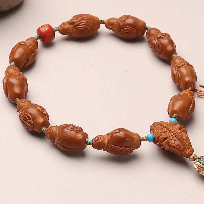 Small Seed Nut Ten Seeds Samanera Maitreya Bracelet Handheld Faucet Three-Way Olive Hu Stone Carving