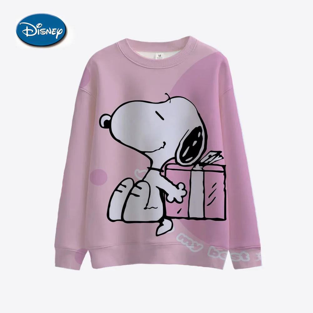 Snoopy Spring Cartoon Pink Printed Round Neck Sweater Women\'s Loose Cute Thin Casual Top Hoodie