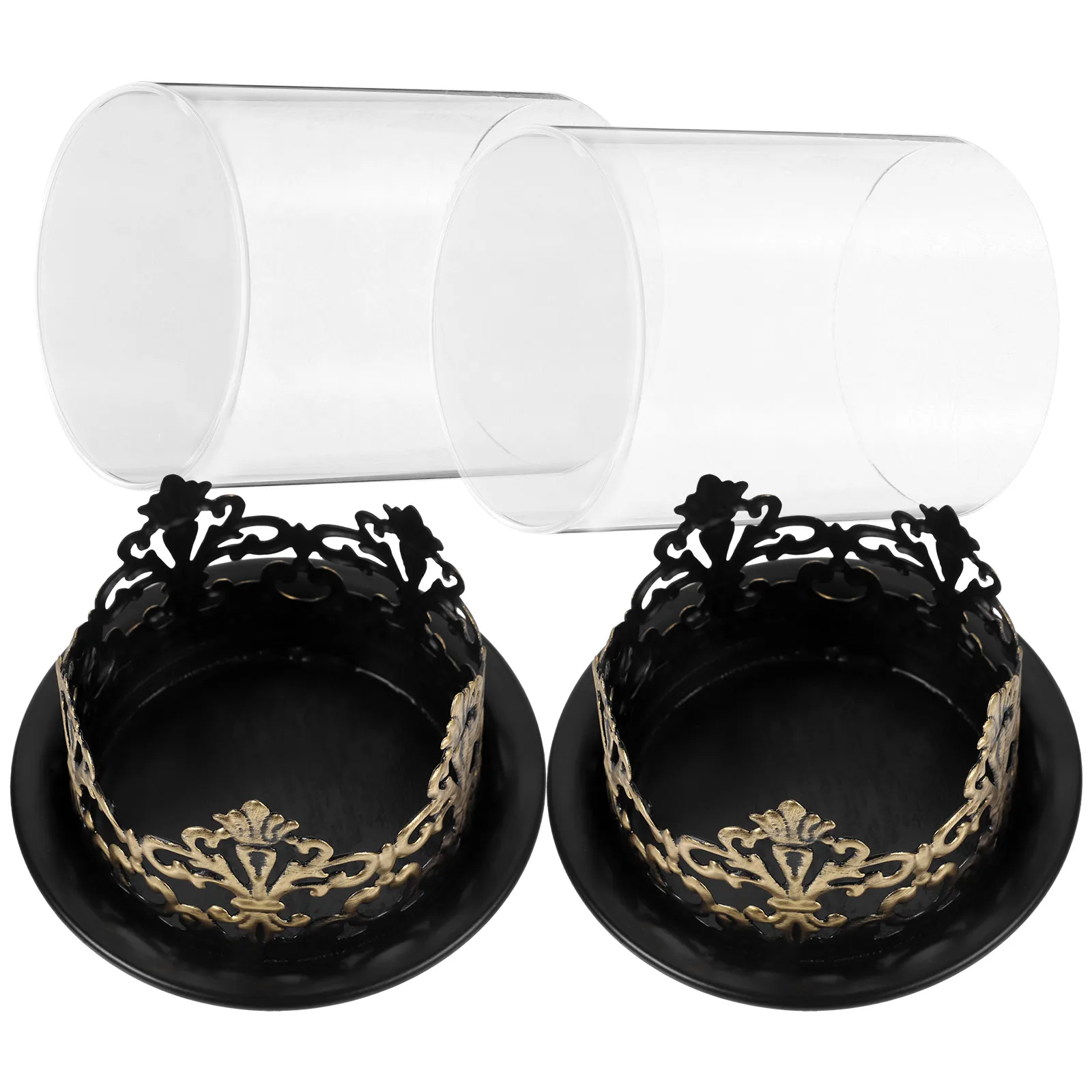 

2pcs Iron Holder Black Desktop Adornment Creative Jar Scented Tin Candlestick Ornament Container Decorative