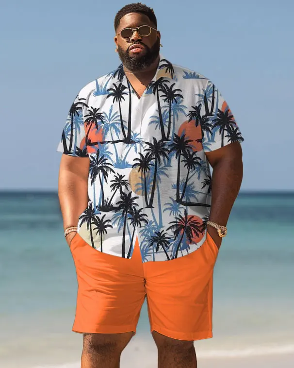 Biggmans Shirt Plus Size Set L-9Xl for Summer Beach Clothing Oversize Hawaii Suit Hawaiian Print Shorts 5Xl 6Xl 7Xl 8Xl