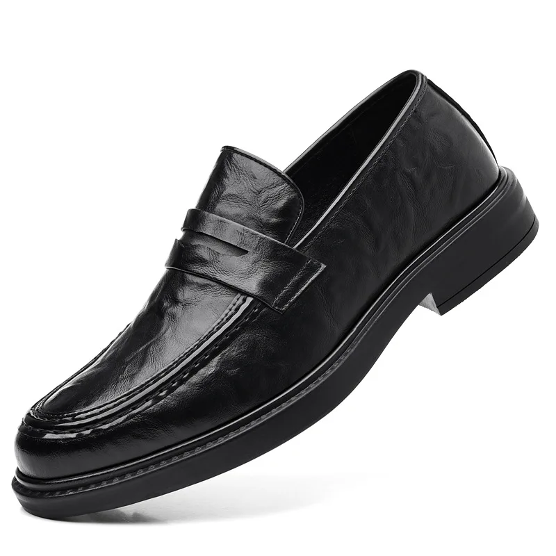 

2025 New Designer Increase Leather Shoes for Men Fashion Casual Black Dress Shoes Male Spring Autumn Platform Loafers Man