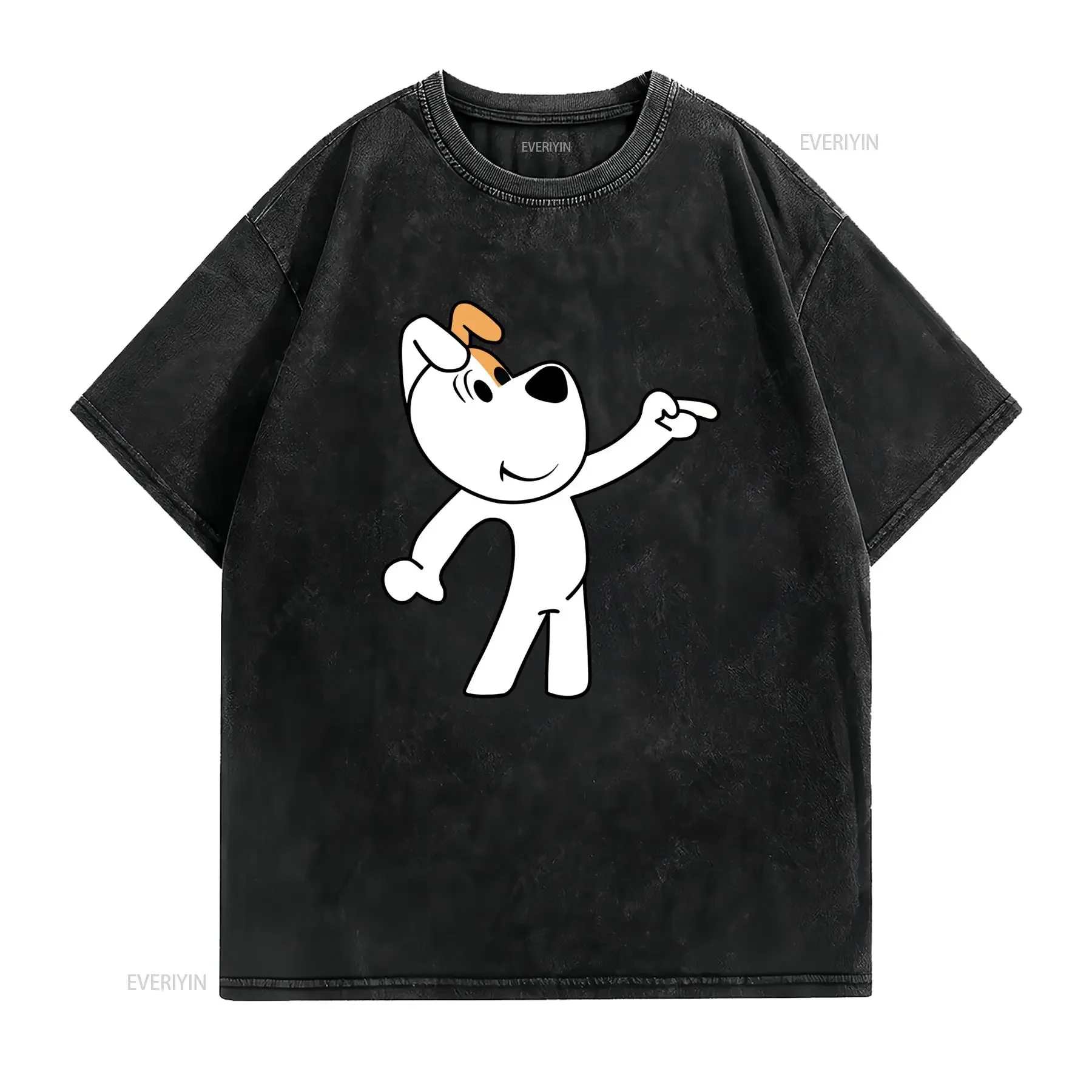Funny Cartoon Pointing Dog Print Casual T Shirt vintage Washed Breathable Soft graphic Unisex fashion Comfortable Stretched