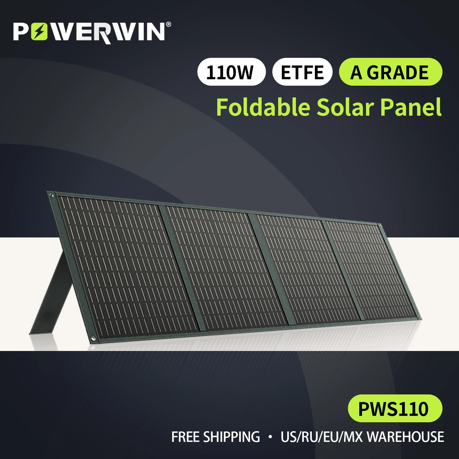 

POWERWIN PWS110 Foldable Solar Panel Battery Charger Flexible 18V 110W ETFE 24% Efficiency Voltage Regulator Fast QC Output RV