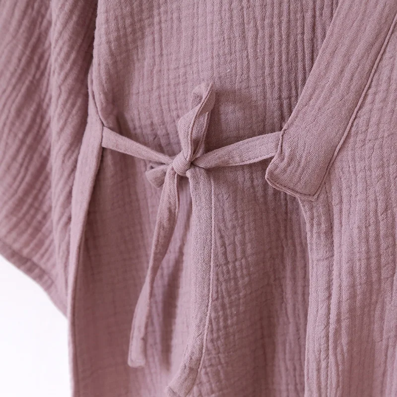 Simple Printed Pure Cotton Women's Spring Sleepwear Double Layer Thin Cotton Bathrobe Japanese Kimono Style New Design Bathrobe