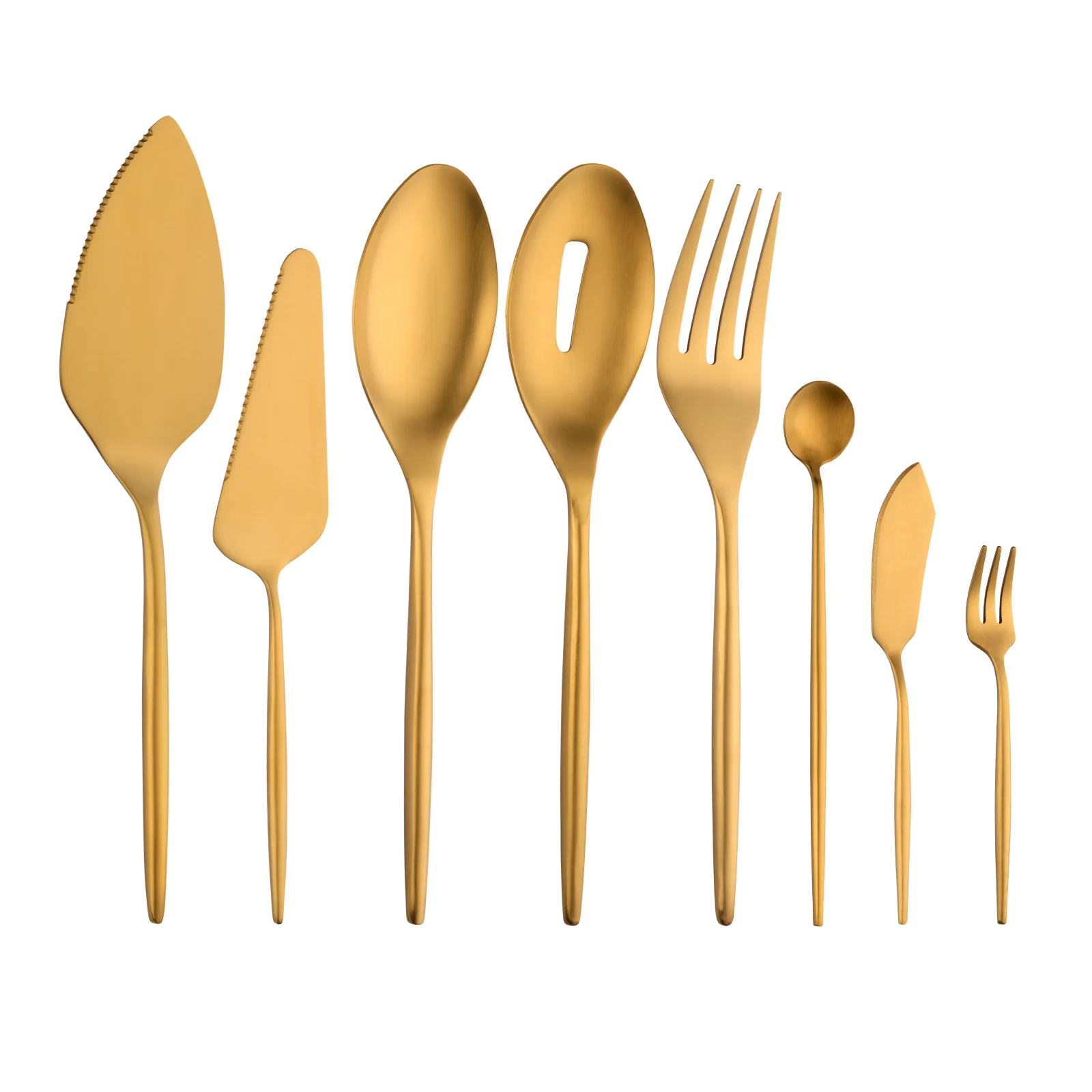 1/8PCS Gold Stainless Steel Dinnerware Set Serving Colander Spoons Salad Fork Cake Shovel Long Handle Tea Spoon Flatware Kitchen