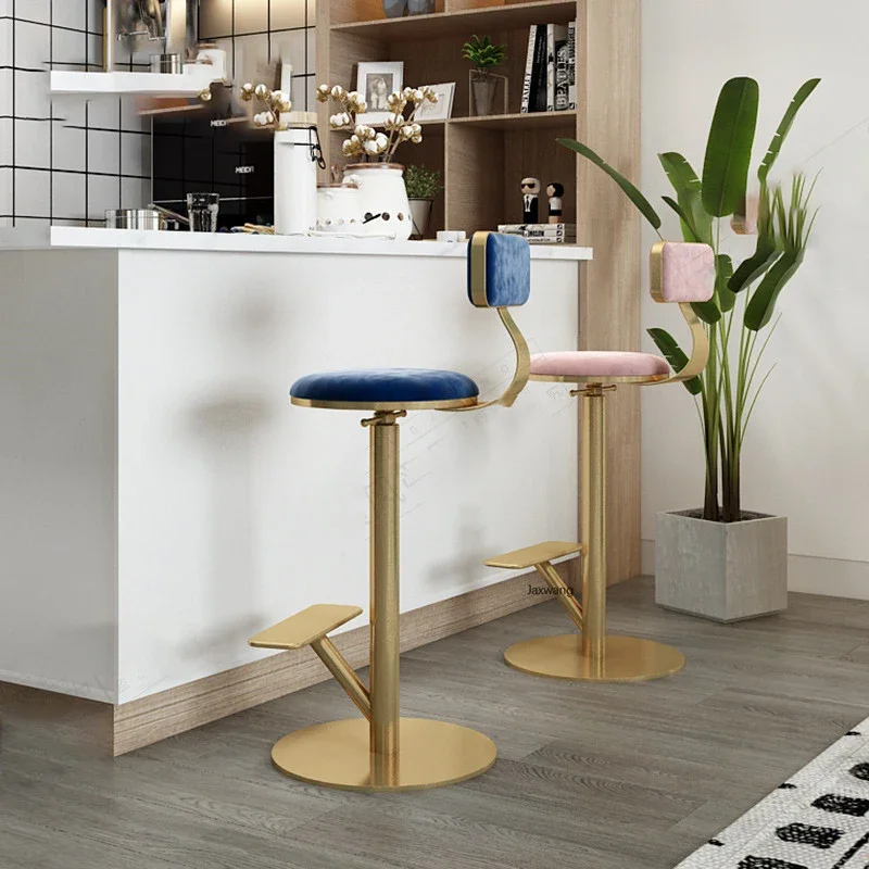 Chaise de Bar Rotative en Fer Forgé de Style Nordique, Tabouret Levage Minimaliste, Pieds Hauts