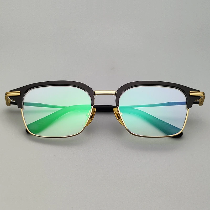 最高品質のデザイナー手作りアセテートチタンメガネフレーム男性女性大型ハーフ眼鏡フレーム高級スクエア眼鏡