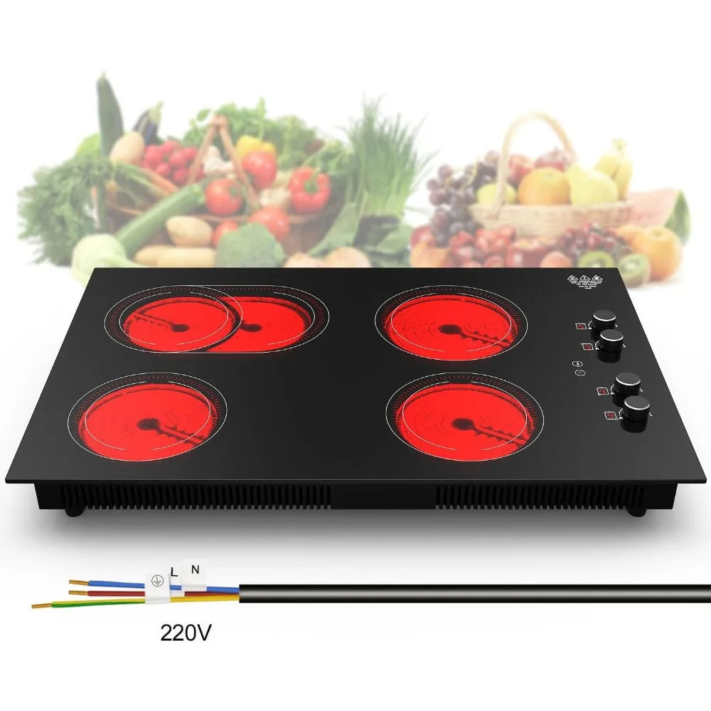 4 Burner Electric Cooktop,Built-in & Countertop 4 Burner Electric Stove, Child Safety Lock , 30 inch Electric Cooktop 220-240V