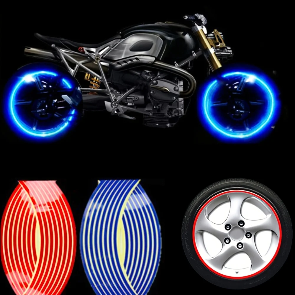 

16PCS/Sheet Reflective Wheel Hub Rim Stripes High-Visibility Motorcycle Stickers DIY Car Decals Durable and Safety Accessories