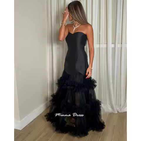 Mina Customized Sleeveless Dewed Lotus Leaf Arabic Evening Dress Luxury Evening Dresses 2025 Prom Dresses for Formal Occasions