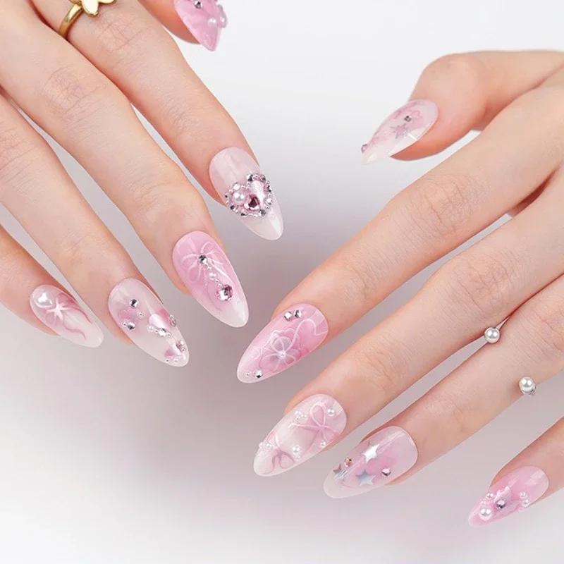 24Pcs 3D Golden Star Pattern Line Lava French Short Square Head False Nails Reusable Full Cover Fake Nails Tips Press on Nails