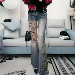 Women Clothing Fashion Clothes Casual Flared pants Heavy Duty Hot Rolled Diamond pants Embroidery Slim Fit Jeans