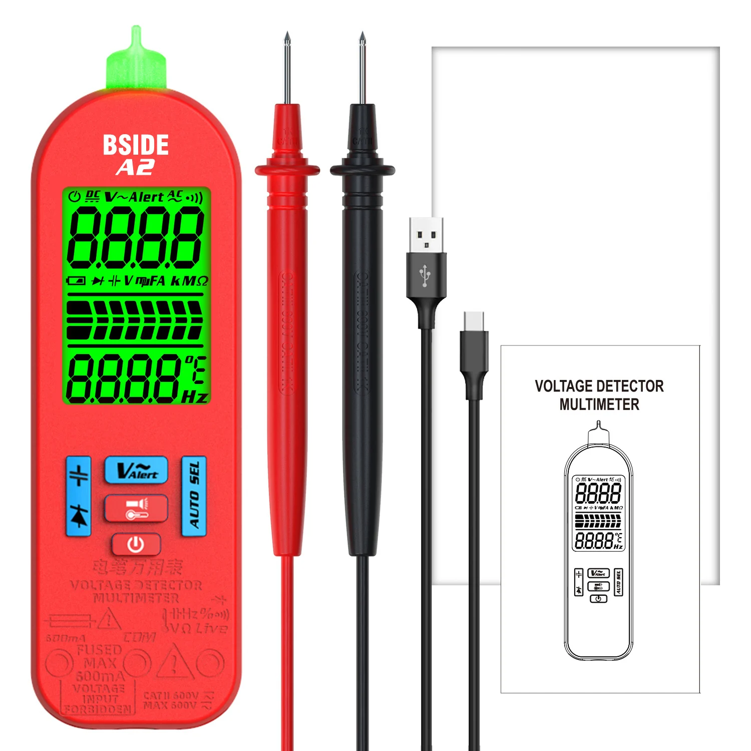 BSIDE A1 Slimme digitale multimeter Elektrische tester Zakspanningstester 3 soorten display Automatisch bereik Contactloze spanningsdetectie