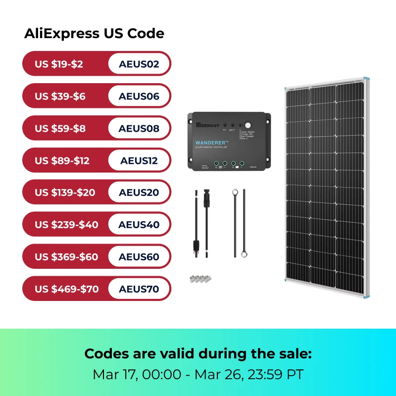 Renogy 100 Watt 12 Volt Solar Starter Kit for RV, Boat, Trailer, Off-Grid System with Monocrystalline 100 Watt Solar Panel, 30A