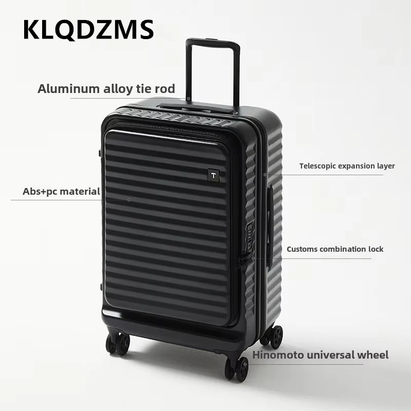 

KLQDZMS Handheld Travel Suitcase Front Opening Laptop Boarding Case USB Charging Trolley Case 20"24”28 Inch Rolling Luggage