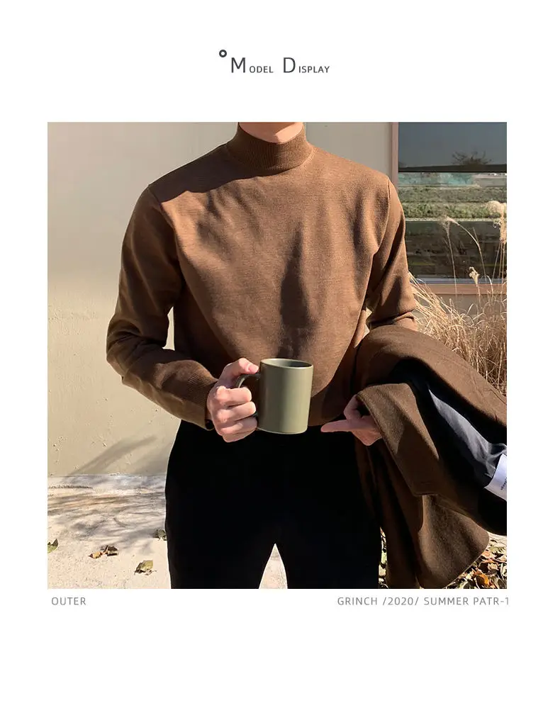 Half-turtleneck Sweater for Men, Long-sleeved Korean Style Trendy Knitted Sweater with Bottoming Shirt, Hong Kong Style Casual