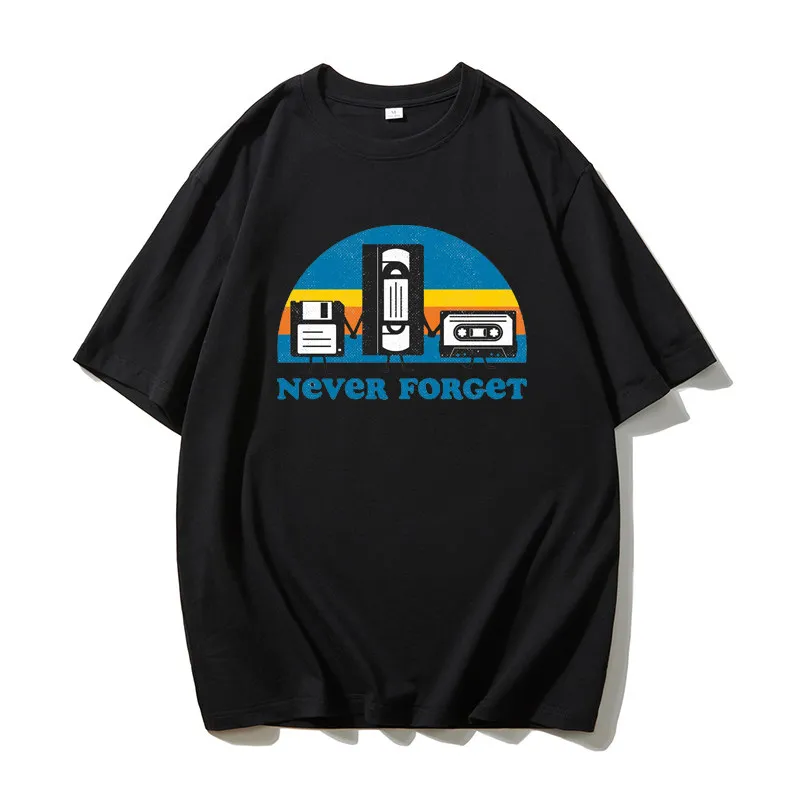 American-style Memory Card Tape Music Retro Nostalgic Short-sleeved T-shirt Made of Pure Cotton, Suitable for Summer, Loose Fit