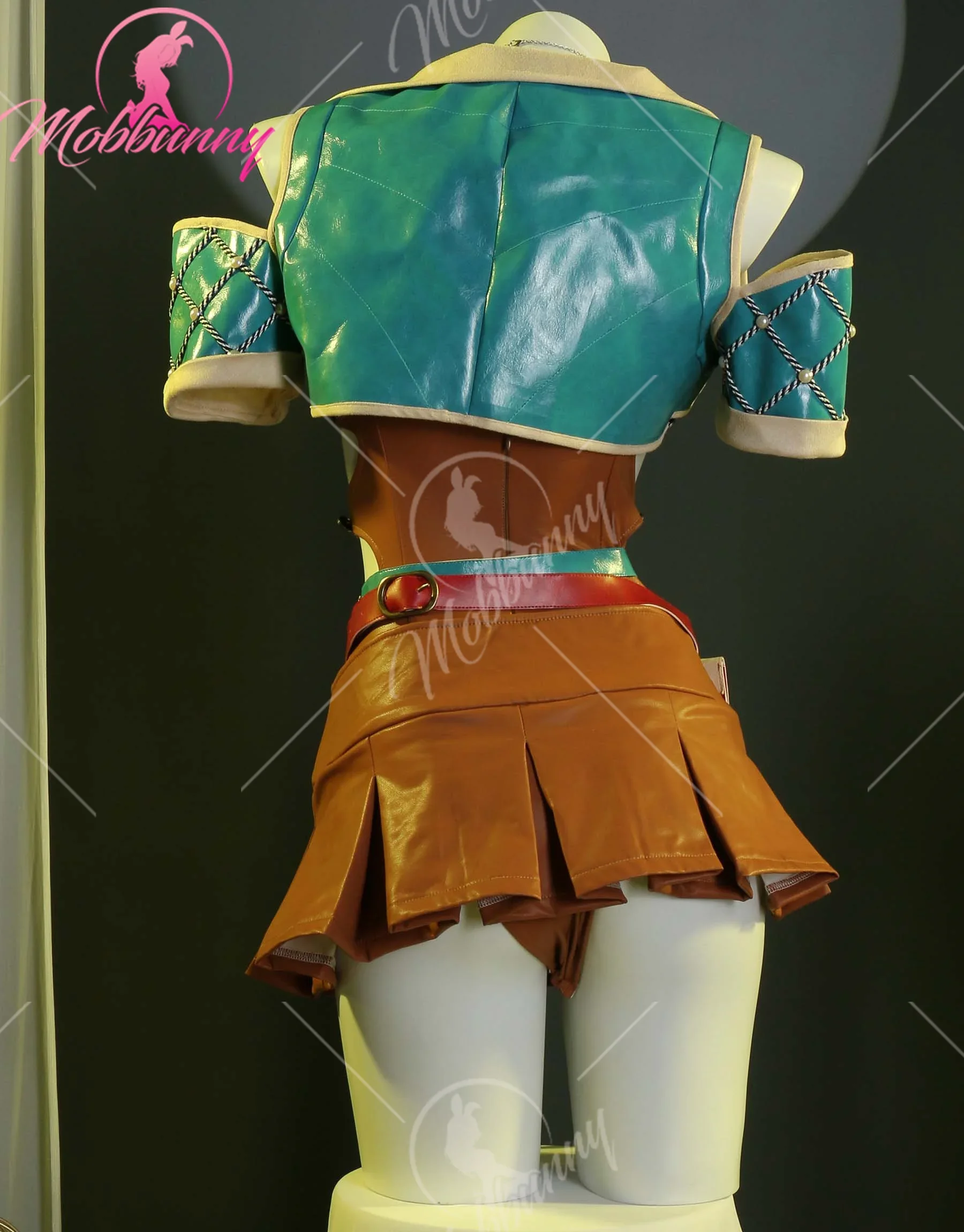 Mobbunny-fantasia de cosplay de lingerie sexy feminina, saia e bodysuit de fenda alta, casaco com luvas, bolsa de cinto e colar