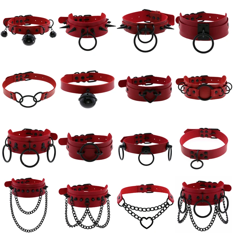 2022 novo verão goth vermelho couro do plutônio colares feminino sexy gargantilha colar punk cravado pescoço cinta clavícula dos homens jóias bondage