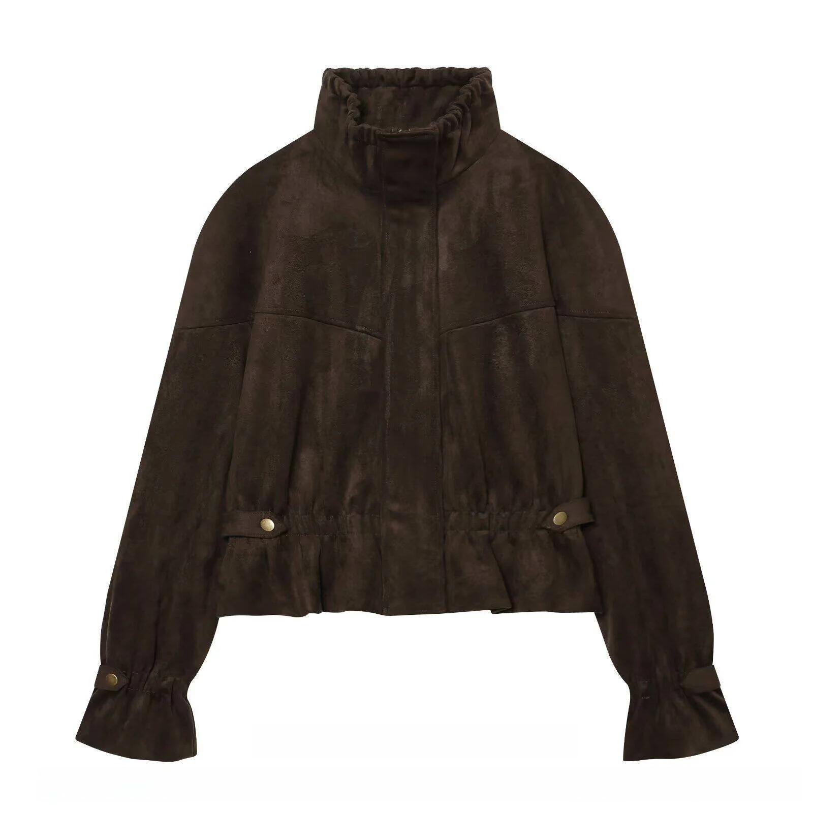 Casual Style Fleece Jacket Women's Waist-Cinching Long Sleeve Velvet Texture Short Coat Autumn New Arrival Simple Design