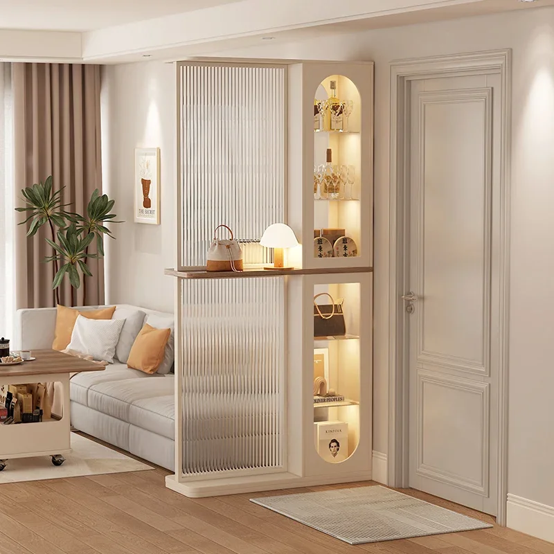 

Premium sense home front door Entrance cabinet Cream glass screen cabinet
