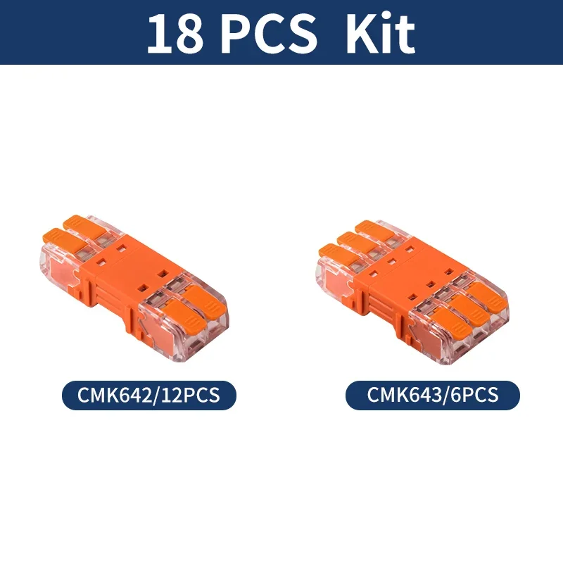 JINH CMK64 Series Compact Plug-in Terminals 18-Pack 2/3-Wire Quick Junction Lever Clamp Set No Tape No Solder Required