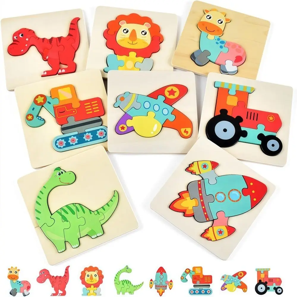 

3D Children Wooden Puzzle Cartoon 2 in 1 Animal Jigsaw Puzzles Embedded Animal Cognition Early Learning Puzzle Set