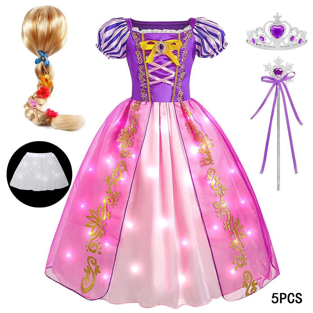 فستان رابونزال للفتيات مزود بإضاءة LED فستان أطفال فساتين الأميرة رابونزال أزياء تنكرية ملابس أطفال كرنفال #4