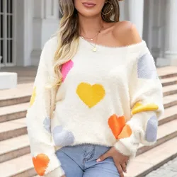 YEMOGGY Fashion Love Knit Pullover maglione per l'inverno Pullover da donna 2023 nuovo Casual allentato visone da donna caldo maglione addensato