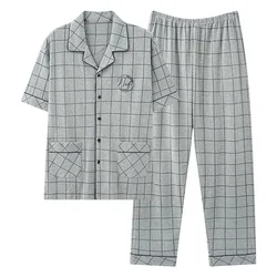 Conjunto de pijama de algodón 100% para hombre, ropa de dormir de manga corta con botones, suave, M-4XL