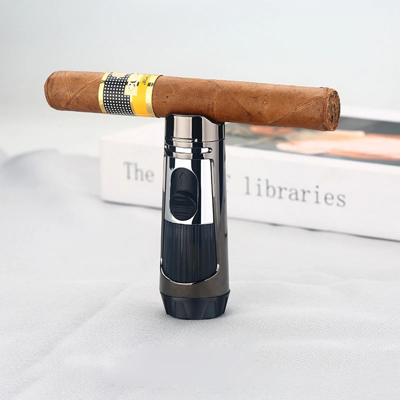 Portable Metal Windproof Cigar Lighters Unusual Butane Gas Lighter Dual Flame Mini Turbo Torch Lighter Smoking Accessories