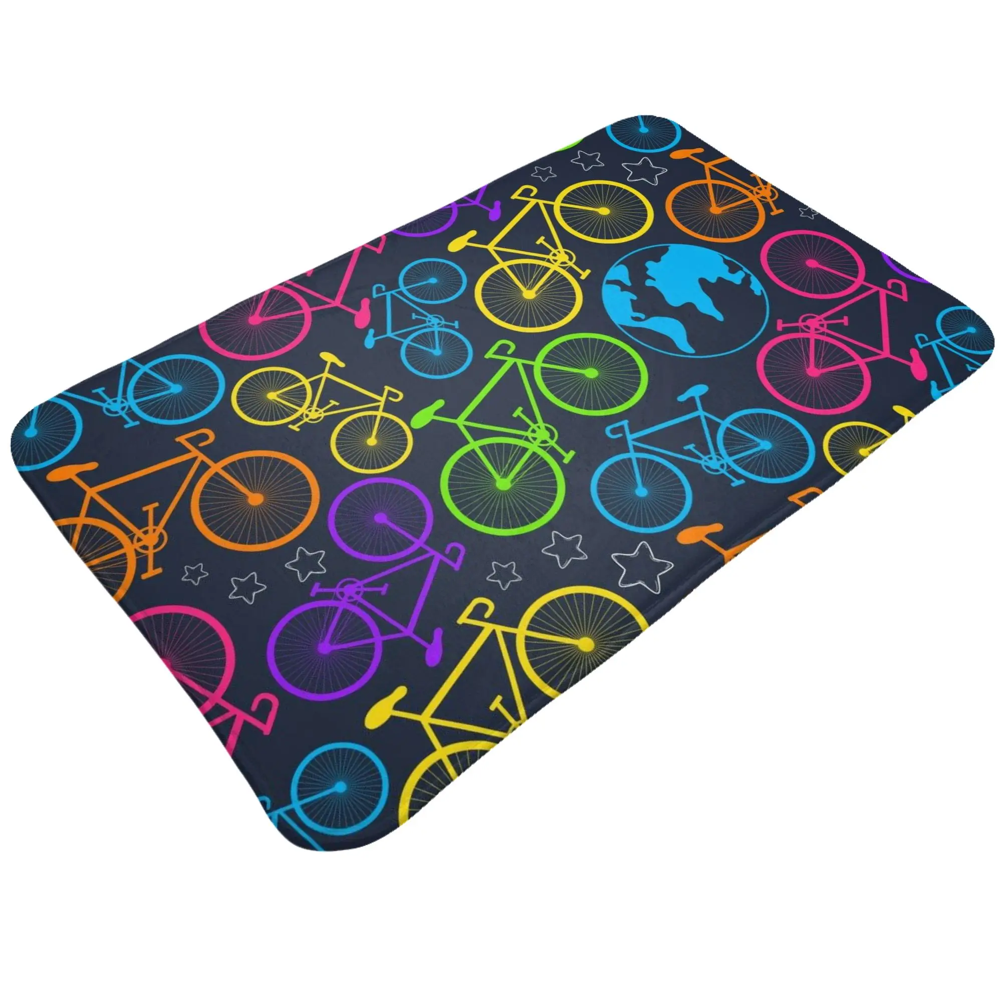 Colorful Bicycle World Map Seamless Pattern Doormat Bedroom Kitchen Mat  Outdoor Home Decor