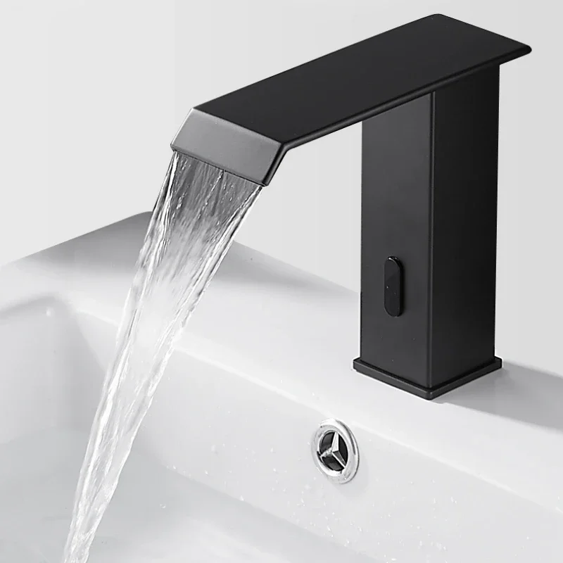 Smart Sensor Waterfall Basin Faucet Automatic Bathroom Tap with European Standard Plug Available in Short/High Types